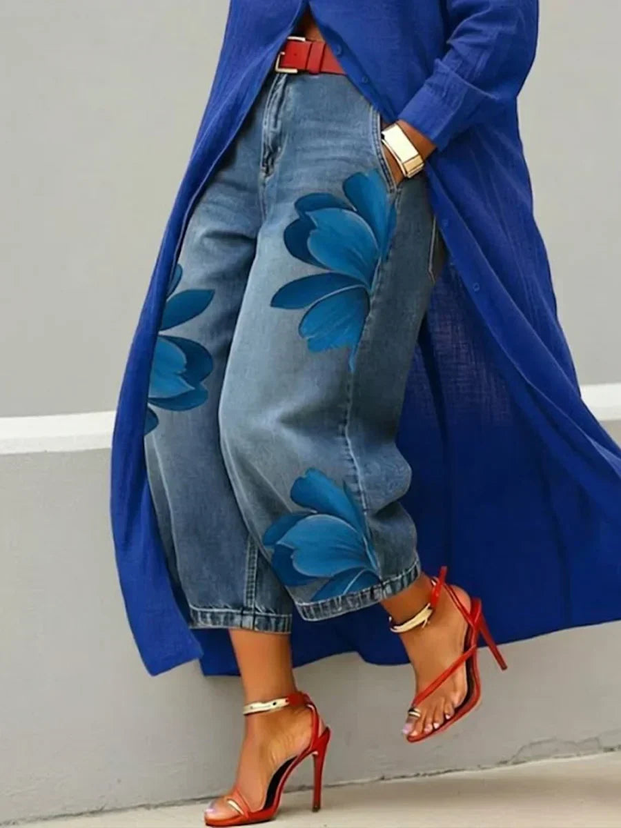 Mallory | Lässiges Zweiteiler-Set mit Blumen-Jeans