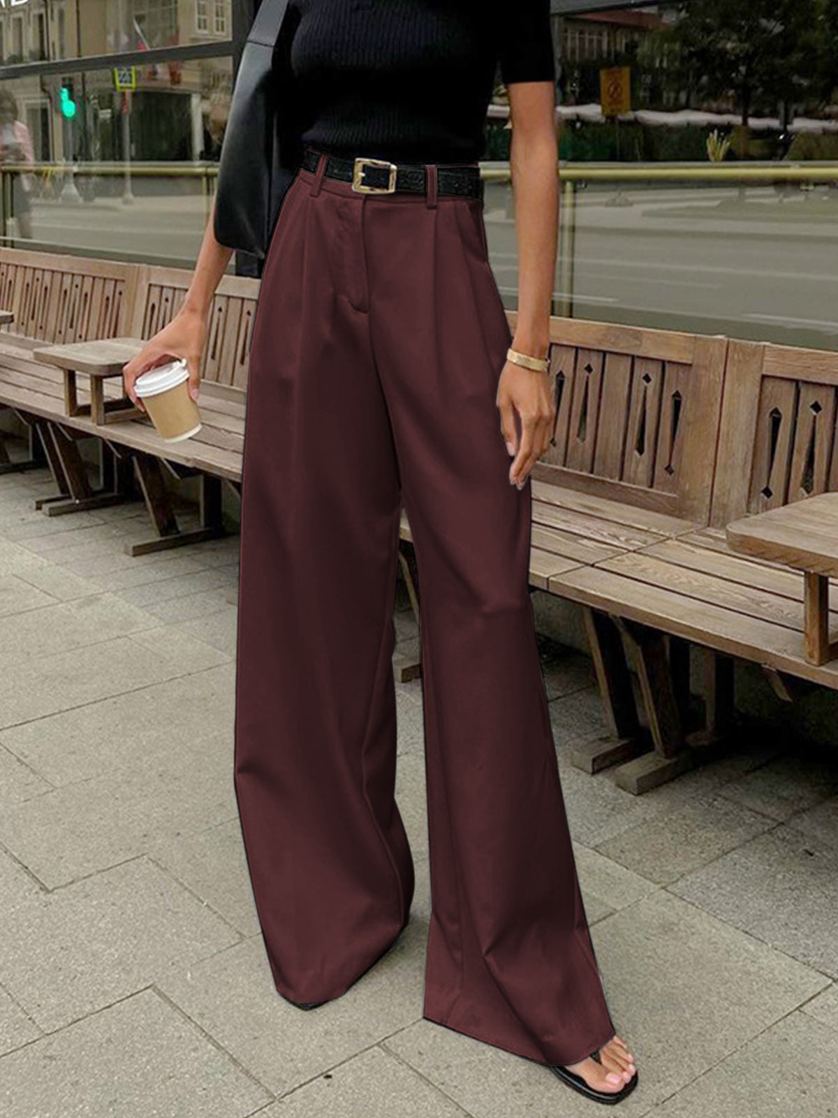 Katharina | Plissierte Weite Hose mit Gürtel