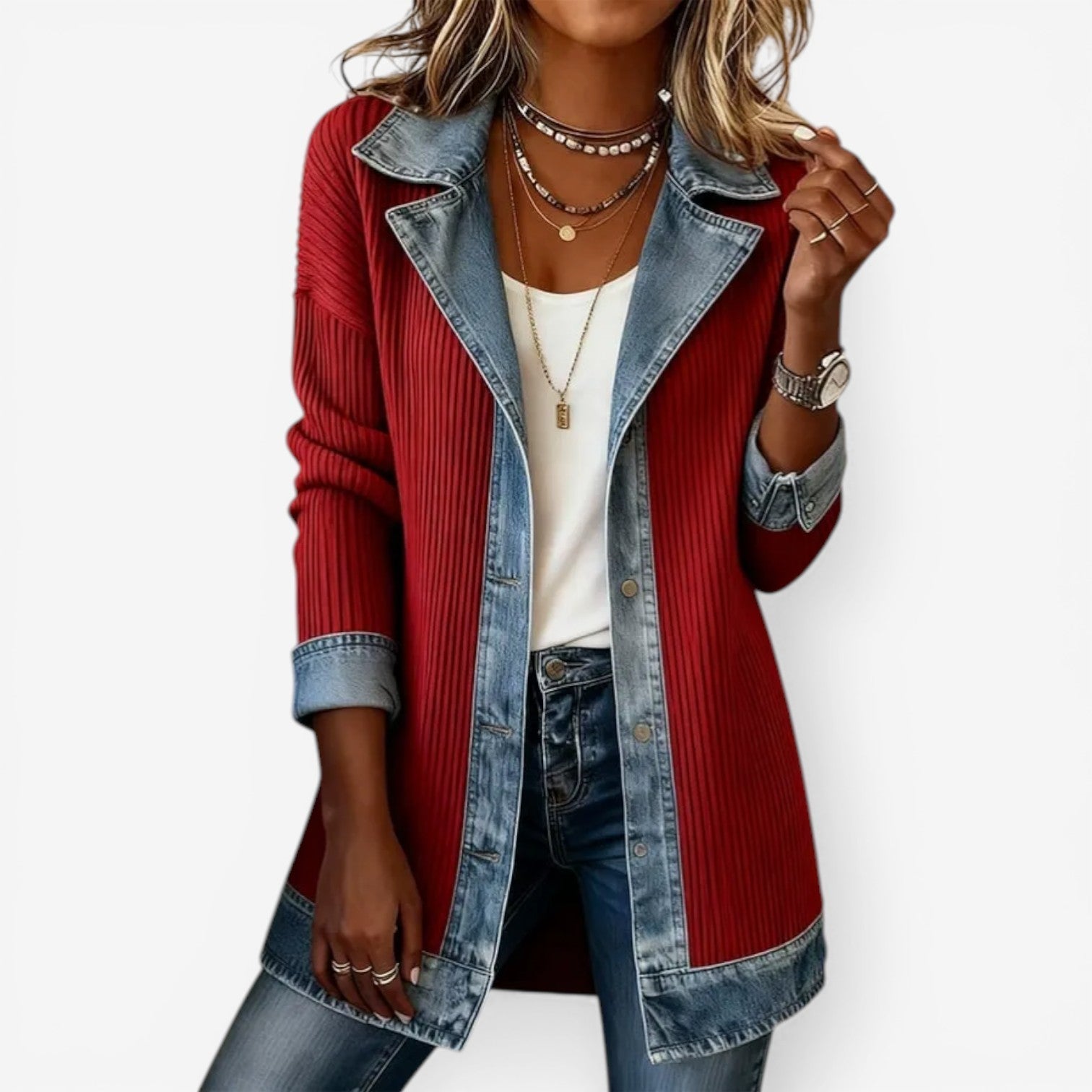 Elaine | Jacke im Strickmix mit Denim-Optik
