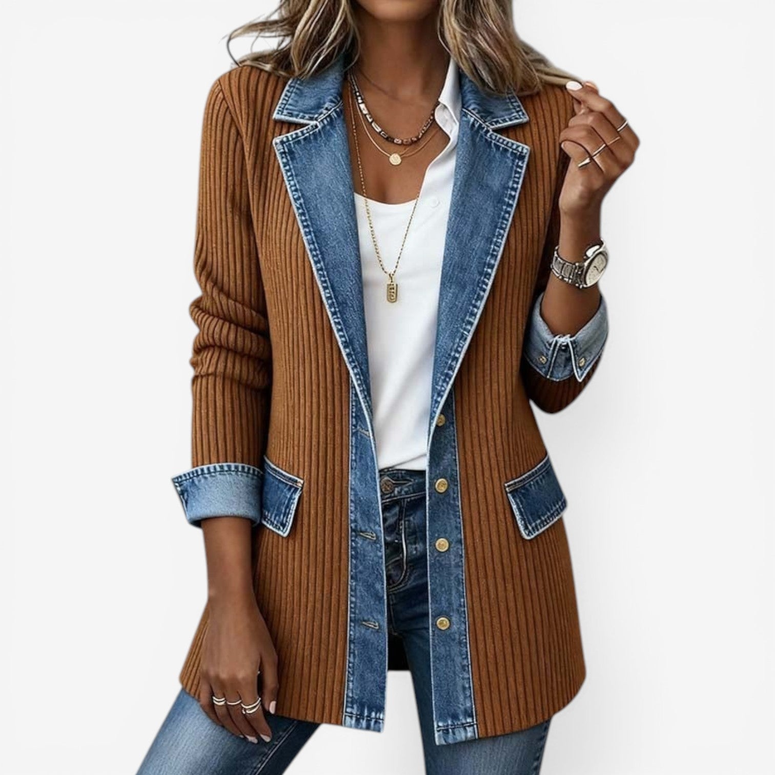 Elaine | Jacke im Strickmix mit Denim-Optik