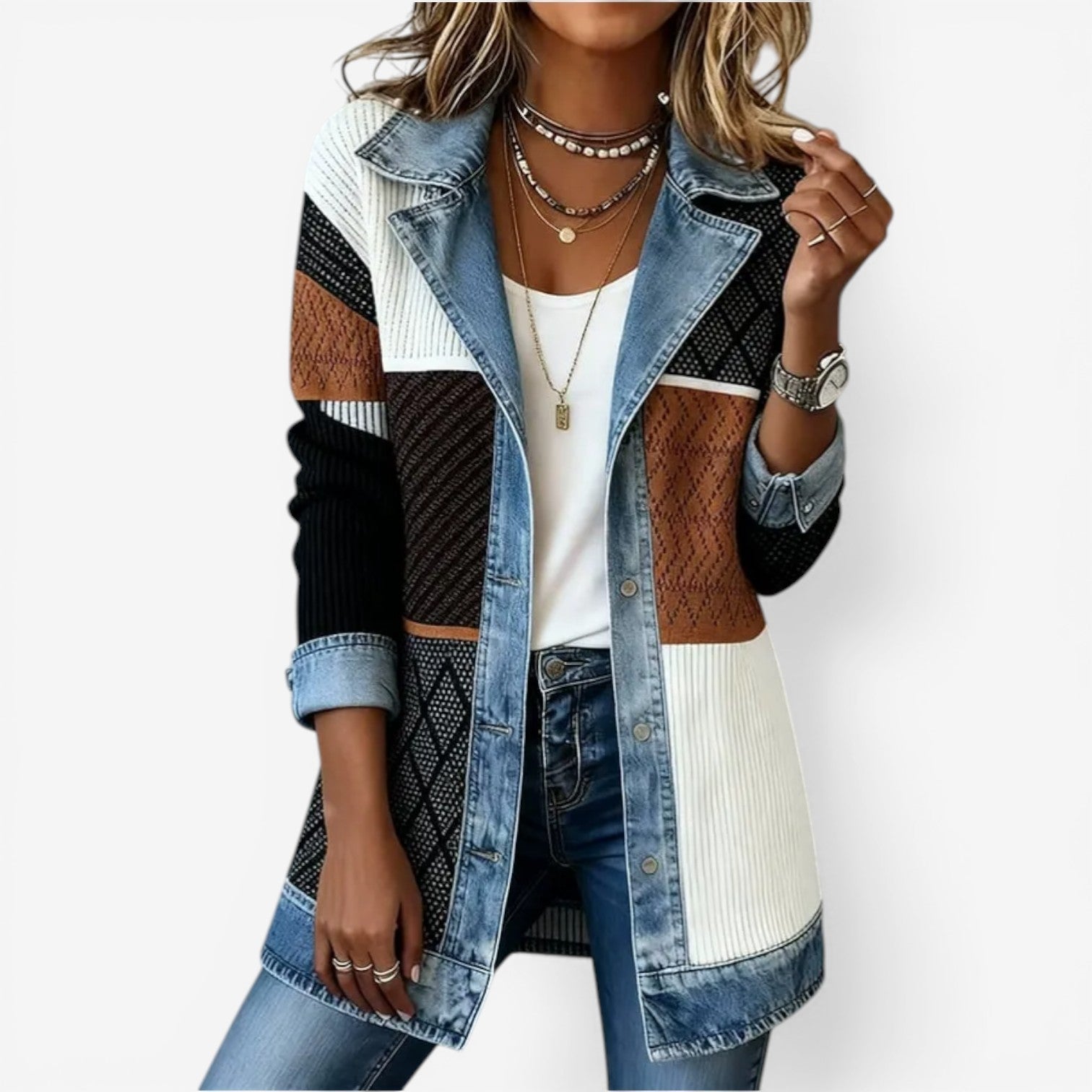 Elaine | Jacke im Strickmix mit Denim-Optik
