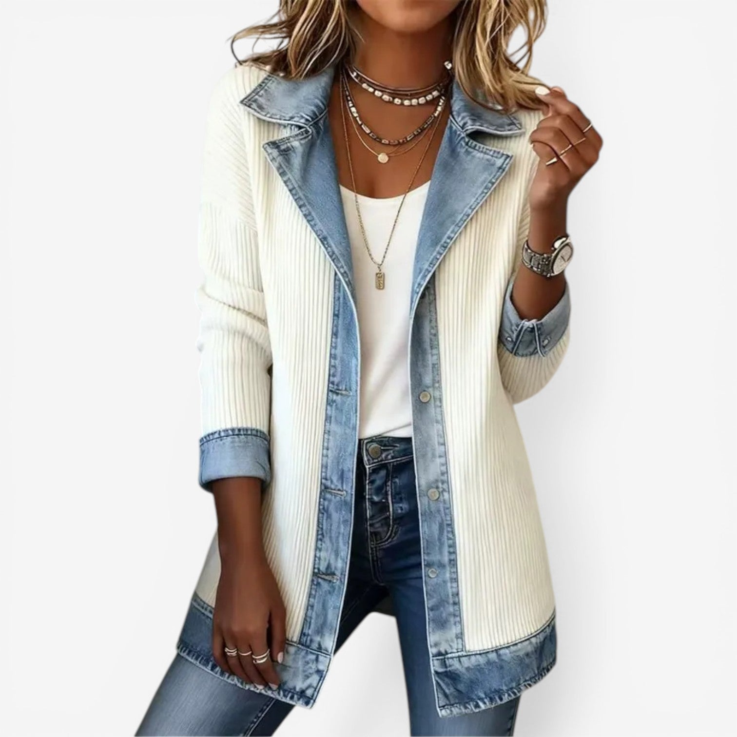 Elaine | Jacke im Strickmix mit Denim-Optik