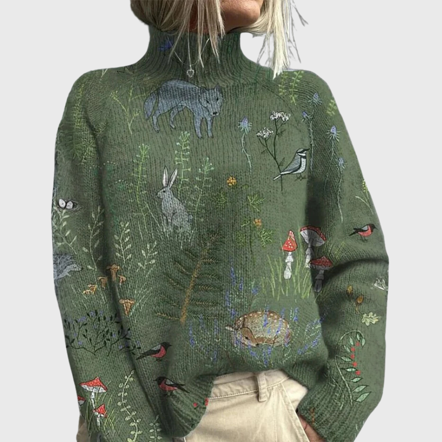 Jacqueline | Rollkragenpullover mit Waldprint