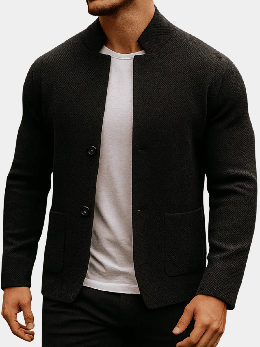 Frederick | Strukturierte Strickjacke Cardigan Herren mit Stehkragen