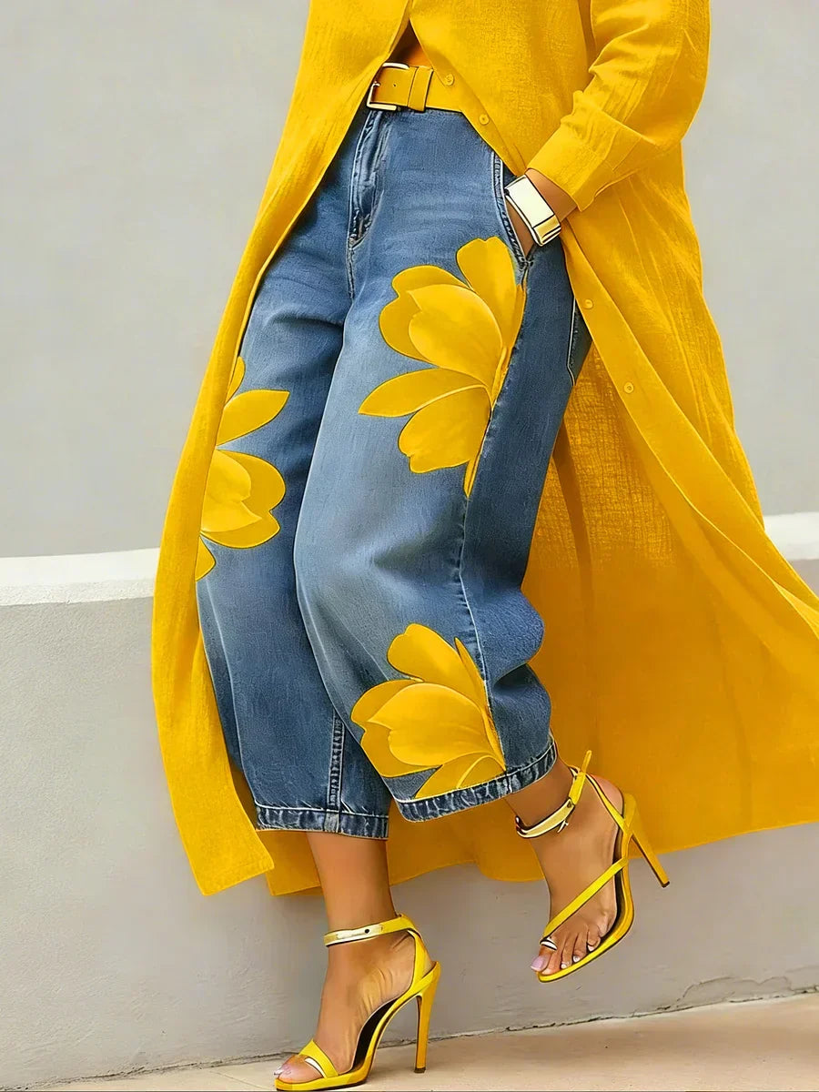 Mallory | Lässiges Zweiteiler-Set mit Blumen-Jeans
