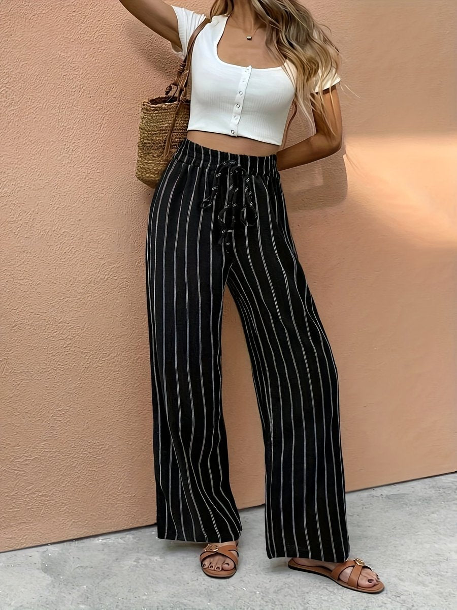 Lena | Bequeme Wide-Leg Leinenhose mit Kordelzugbund