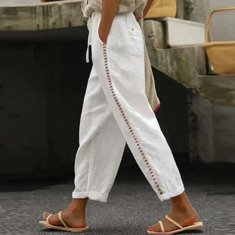 Miriam | Elegante High-Waist Leinenhose mit seitlichen Knöpfen