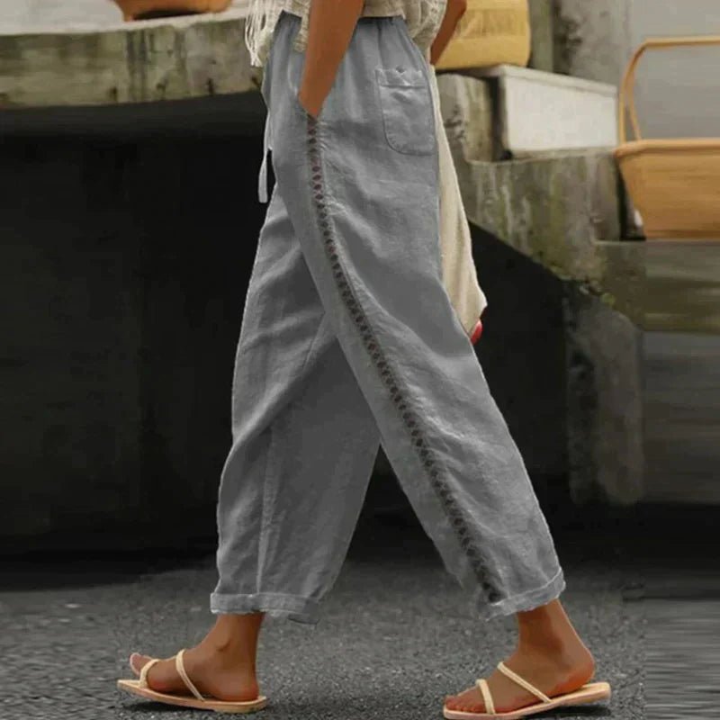 Miriam | Elegante High-Waist Leinenhose mit seitlichen Knöpfen