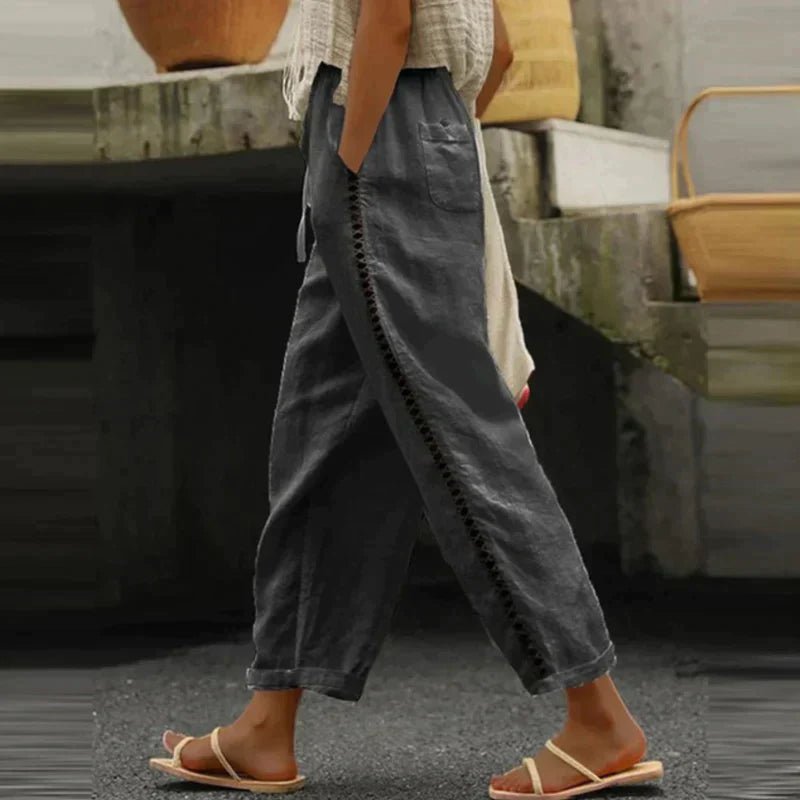 Miriam | Elegante High-Waist Leinenhose mit seitlichen Knöpfen
