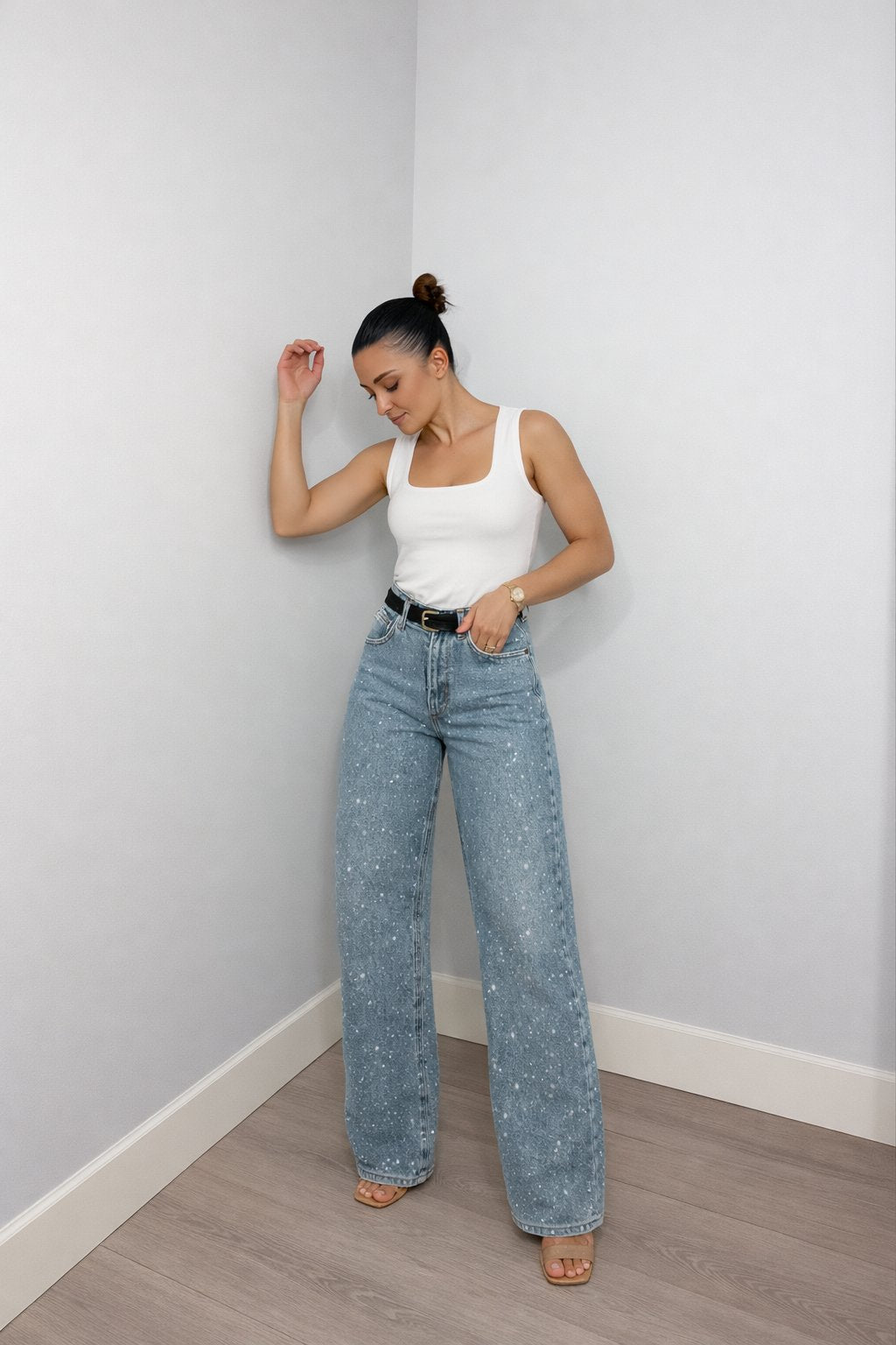 Carla | Glamouröse High-Waist Straight-Leg Jeans mit Glitzereffekt