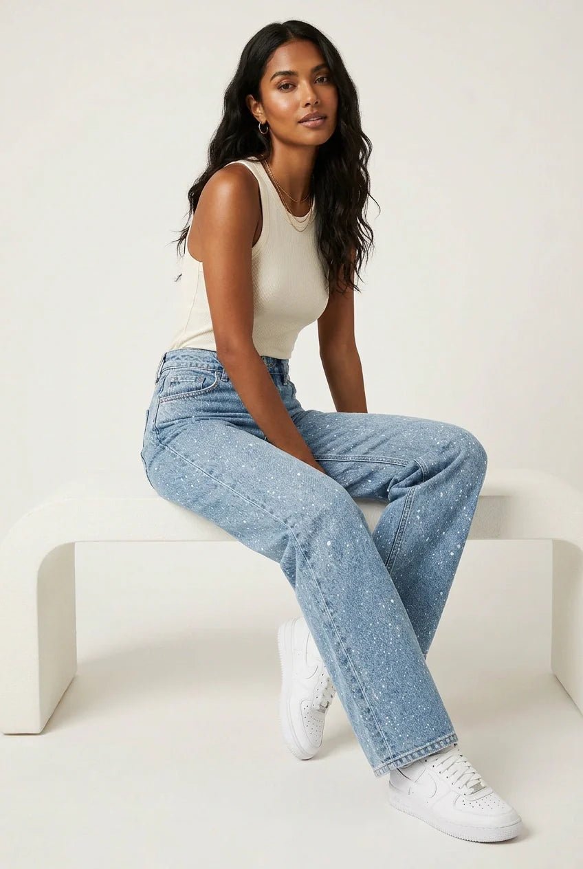 Carla | Glamouröse High-Waist Straight-Leg Jeans mit Glitzereffekt
