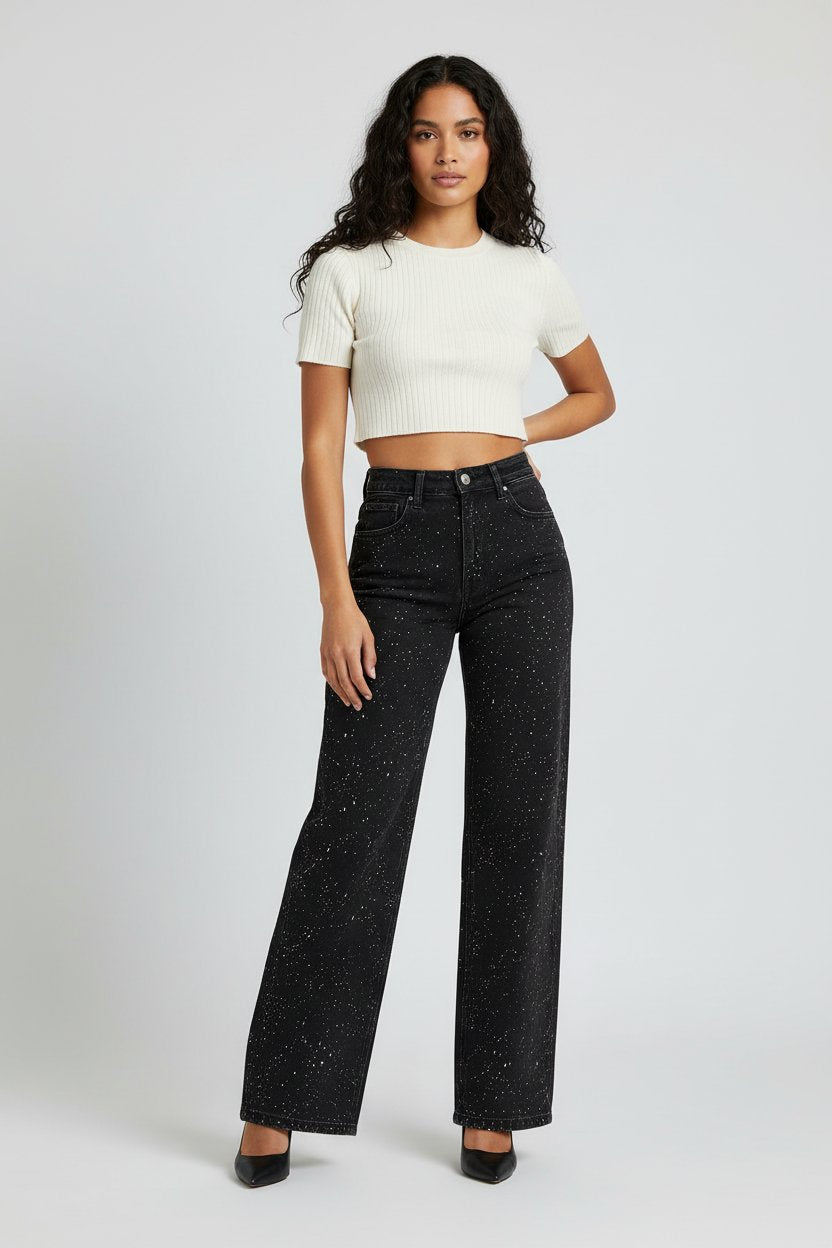 Carla | Glamouröse High-Waist Straight-Leg Jeans mit Glitzereffekt