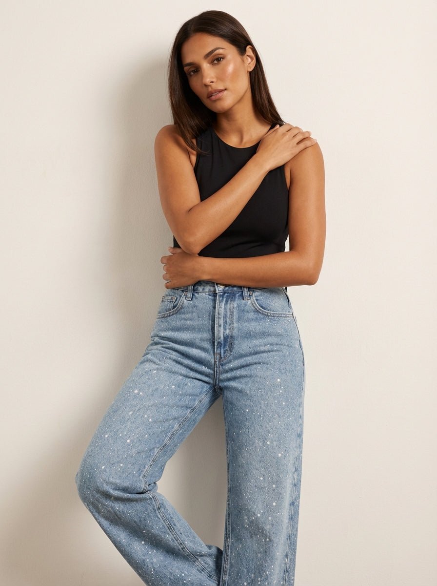 Carla | Glamouröse High-Waist Straight-Leg Jeans mit Glitzereffekt