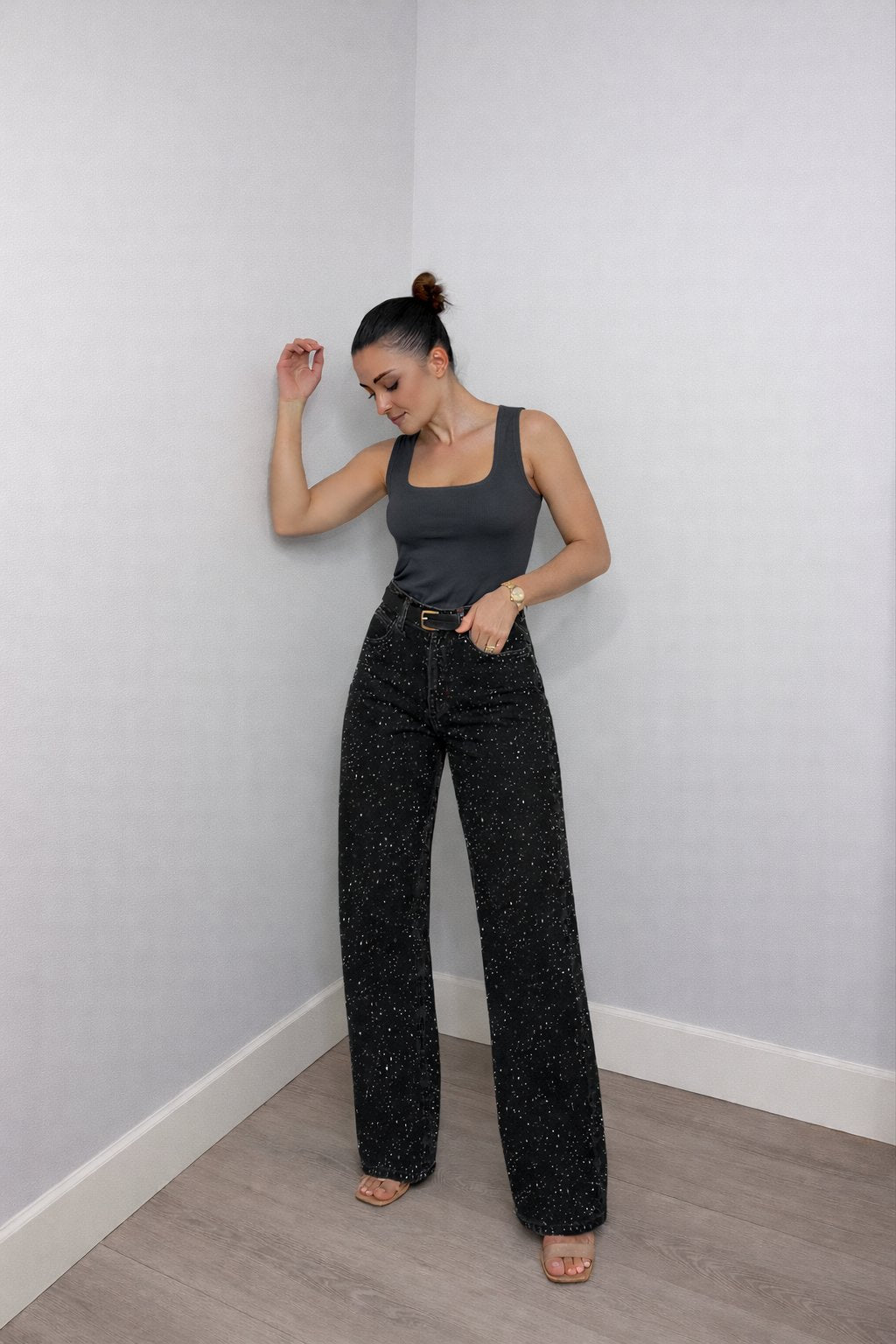 Carla | Glamouröse High-Waist Straight-Leg Jeans mit Glitzereffekt