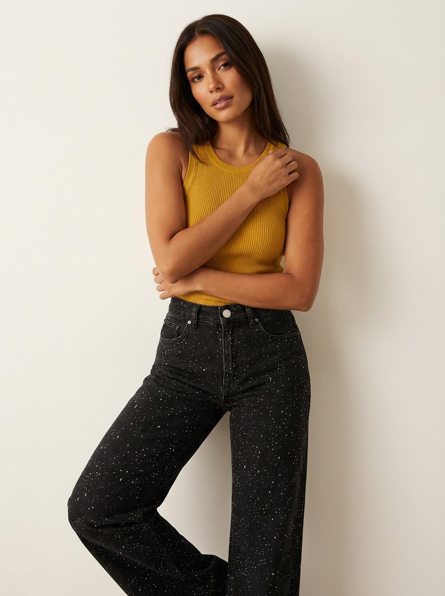 Carla | Glamouröse High-Waist Straight-Leg Jeans mit Glitzereffekt