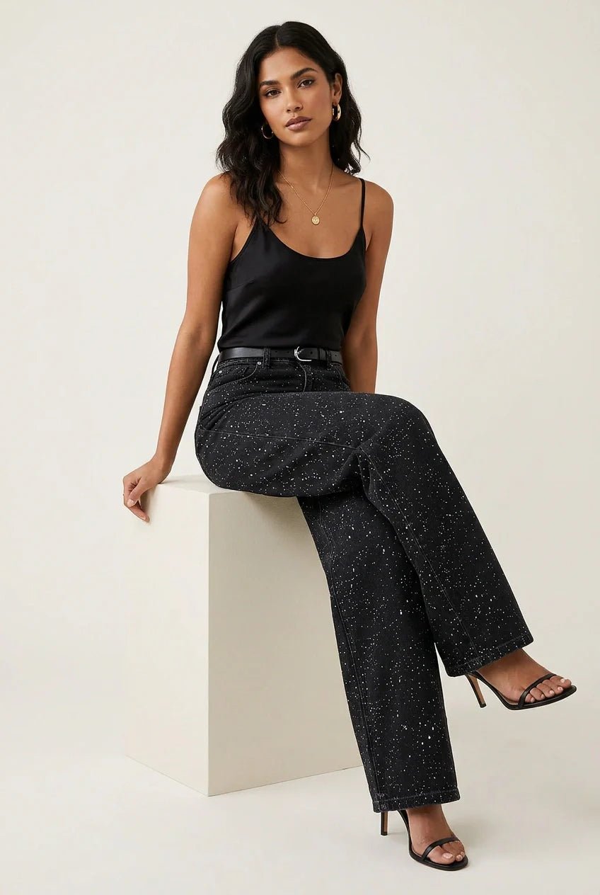 Carla | Glamouröse High-Waist Straight-Leg Jeans mit Glitzereffekt