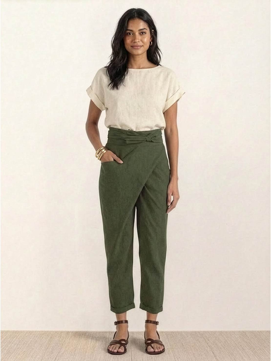 Nadine | Lässige Highwaist Wickelhose mit Schleifenbund