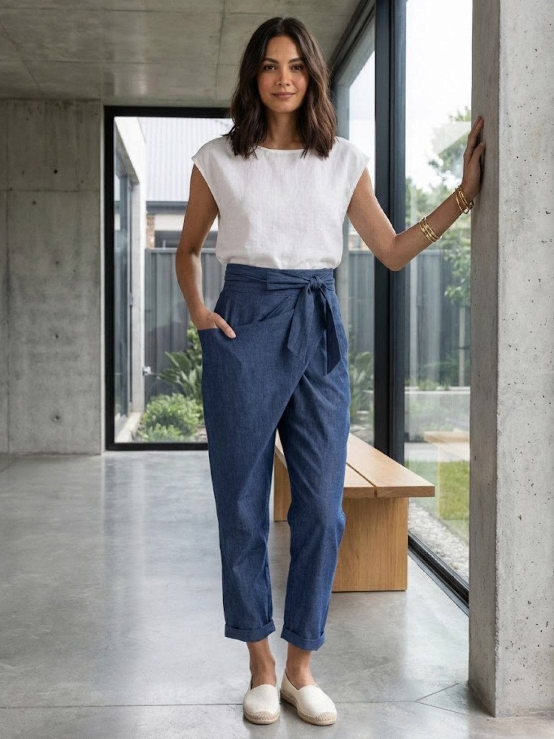 Nadine | Lässige Highwaist Wickelhose mit Schleifenbund