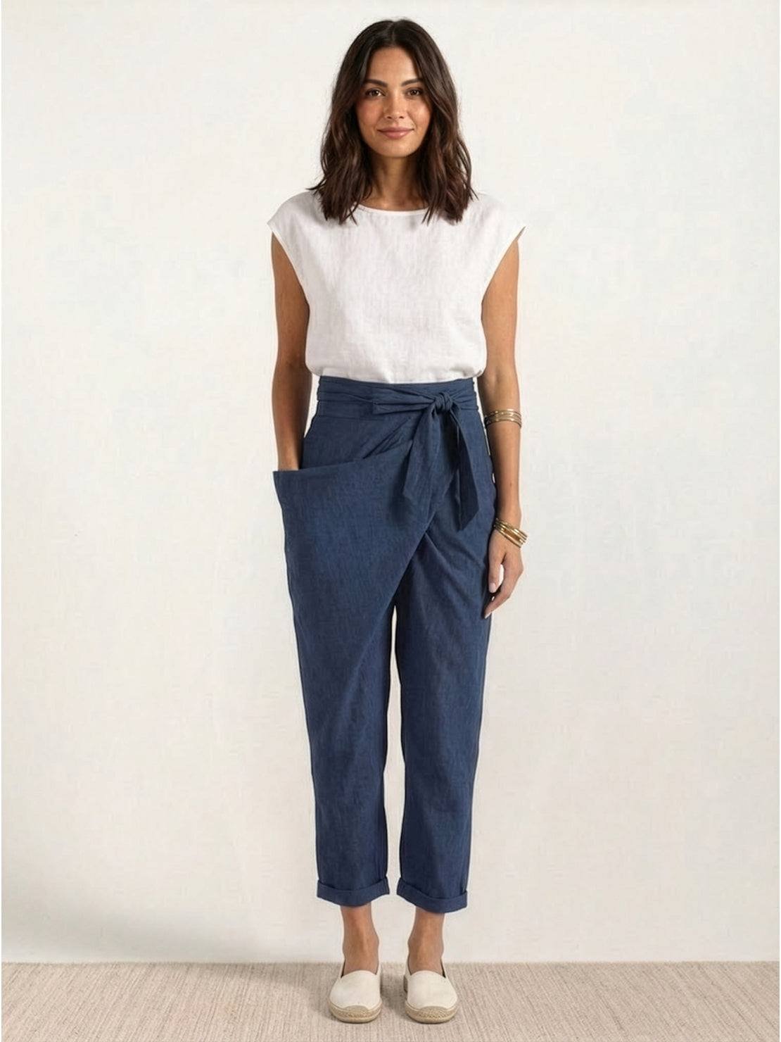 Nadine | Lässige Highwaist Wickelhose mit Schleifenbund