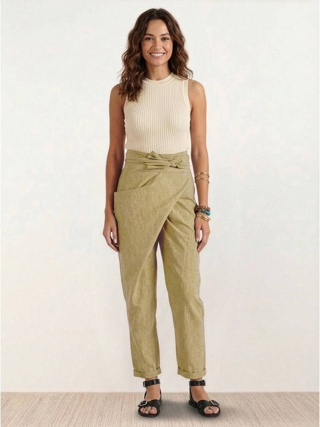 Nadine | Lässige Highwaist Wickelhose mit Schleifenbund