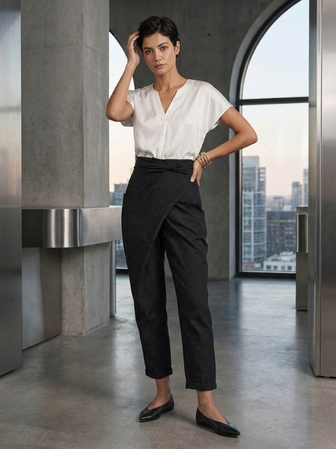 Nadine | Lässige Highwaist Wickelhose mit Schleifenbund