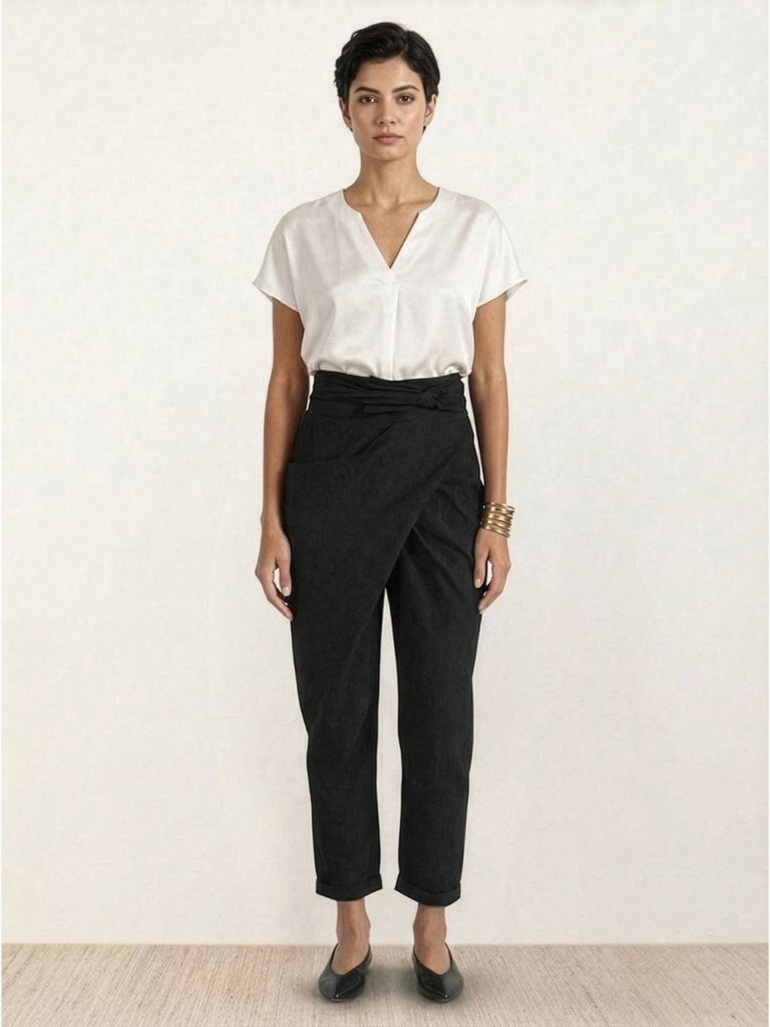 Nadine | Lässige Highwaist Wickelhose mit Schleifenbund