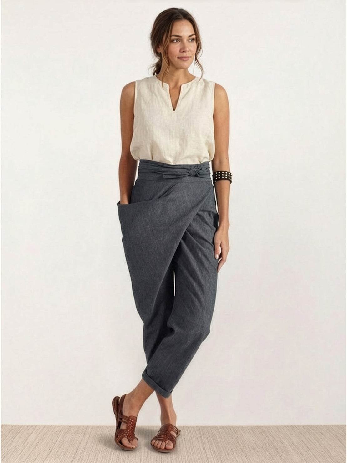 Nadine | Lässige Highwaist Wickelhose mit Schleifenbund