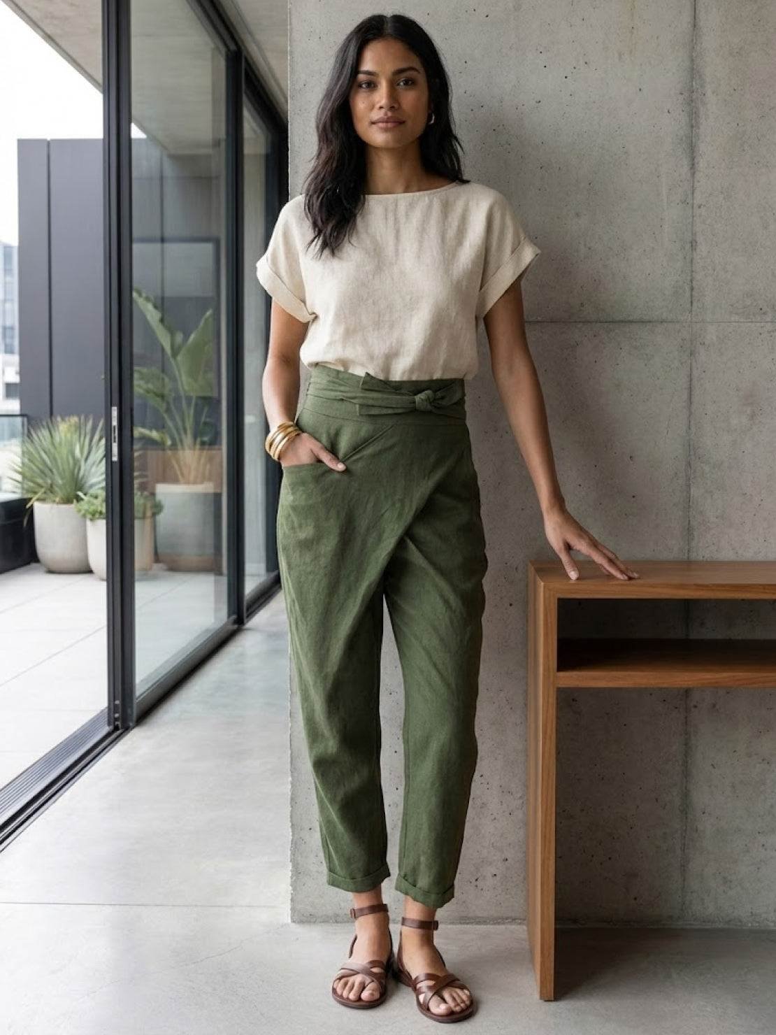 Nadine | Lässige Highwaist Wickelhose mit Schleifenbund