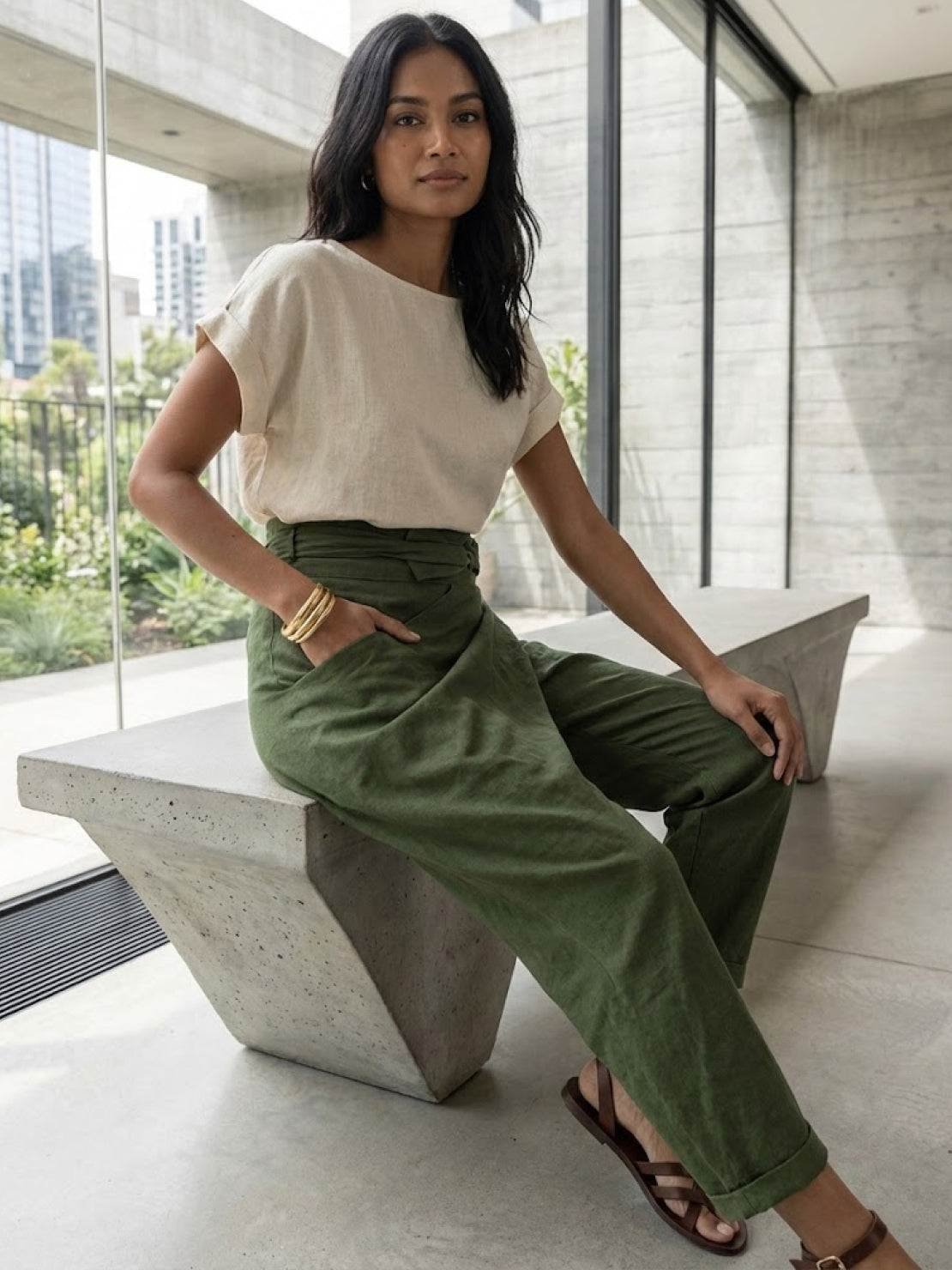 Nadine | Lässige Highwaist Wickelhose mit Schleifenbund