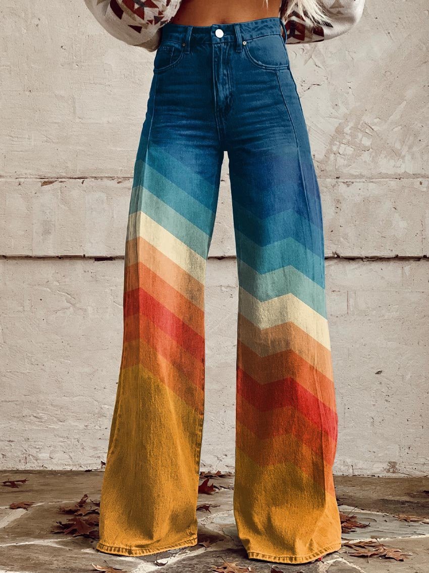 Mia | Farbenfrohe Hochbund Wide-Leg Jeans im Retro-Chevron