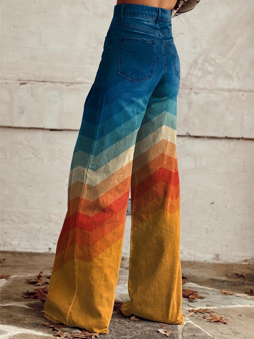 Mia | Farbenfrohe Hochbund Wide-Leg Jeans im Retro-Chevron