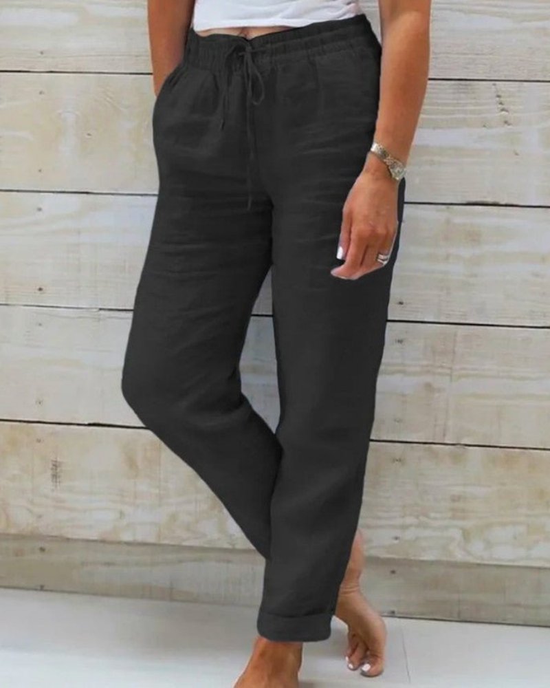 Hannah | Atmungsaktive Leinenhose mit Kordelzug-Gummibund
