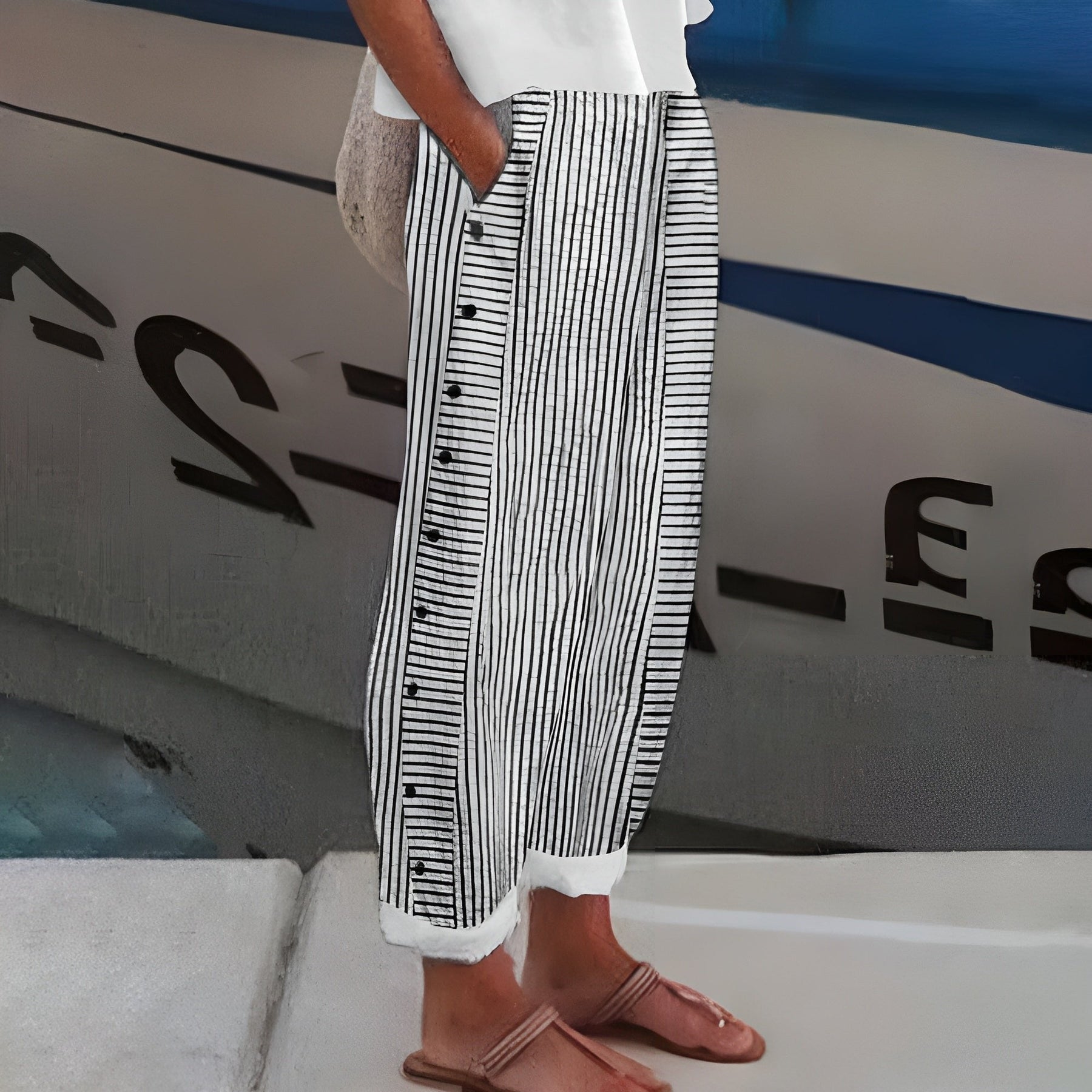 Henriette | Gestreifte Leinen Relaxed-Fit Hose mit Seitentaschen