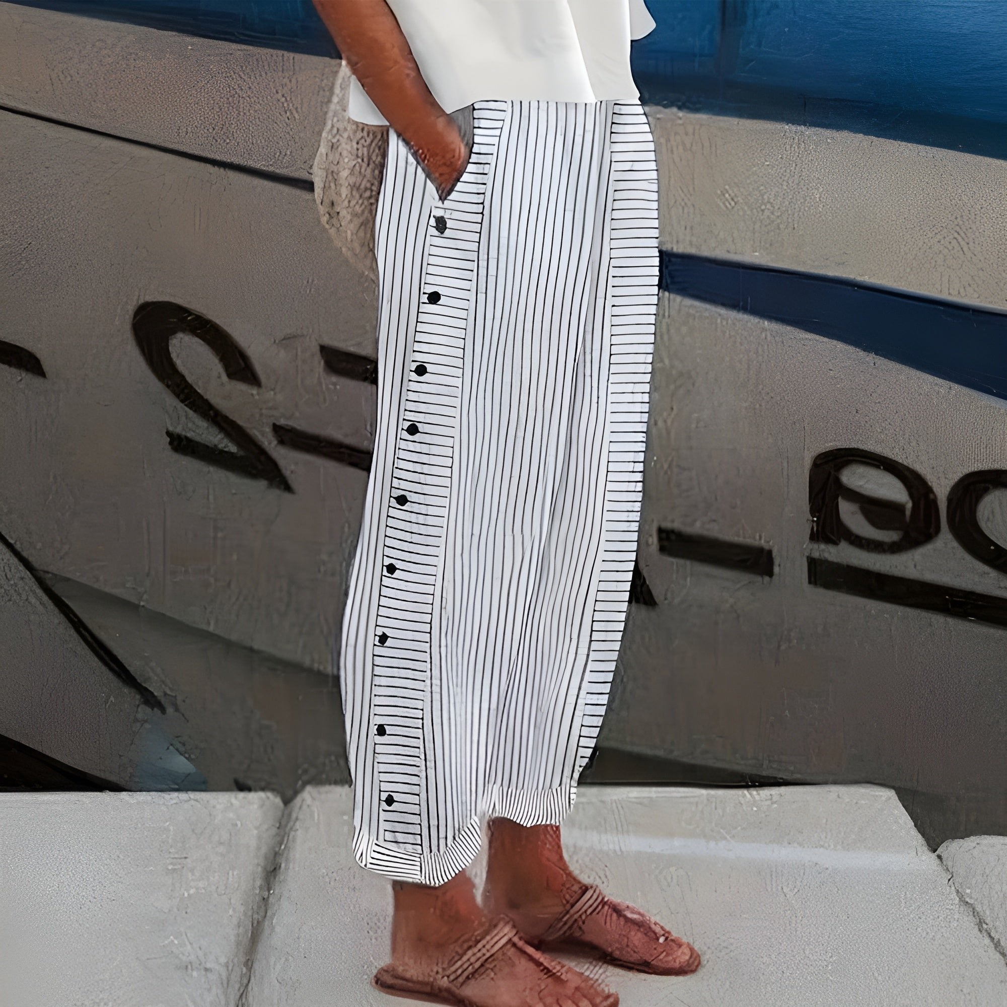 Henriette | Gestreifte Leinen Relaxed-Fit Hose mit Seitentaschen