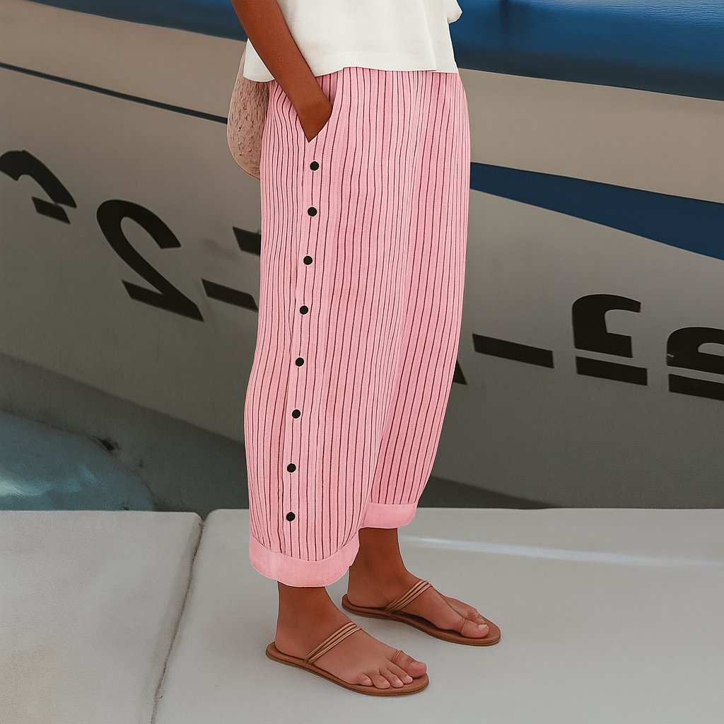 Henriette | Gestreifte Leinen Relaxed-Fit Hose mit Seitentaschen