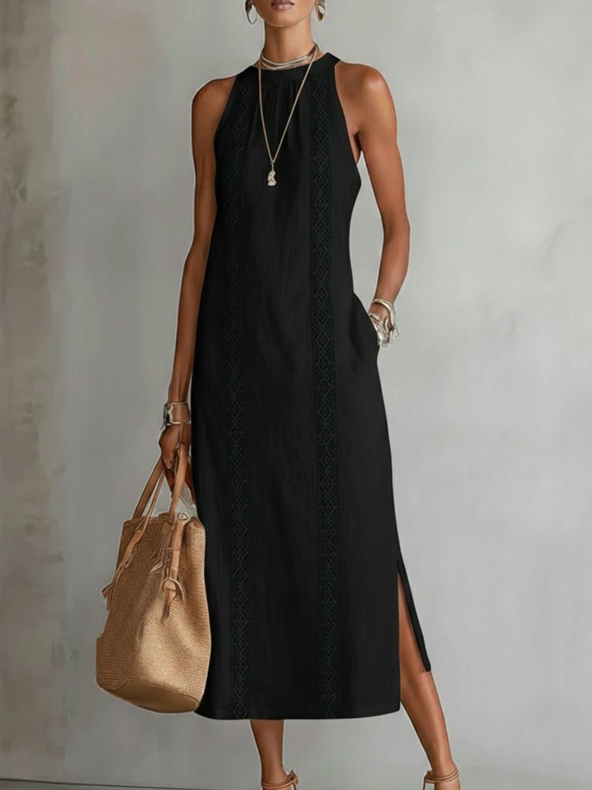 Elfriede | Aermelloses Besticktes Midikleid