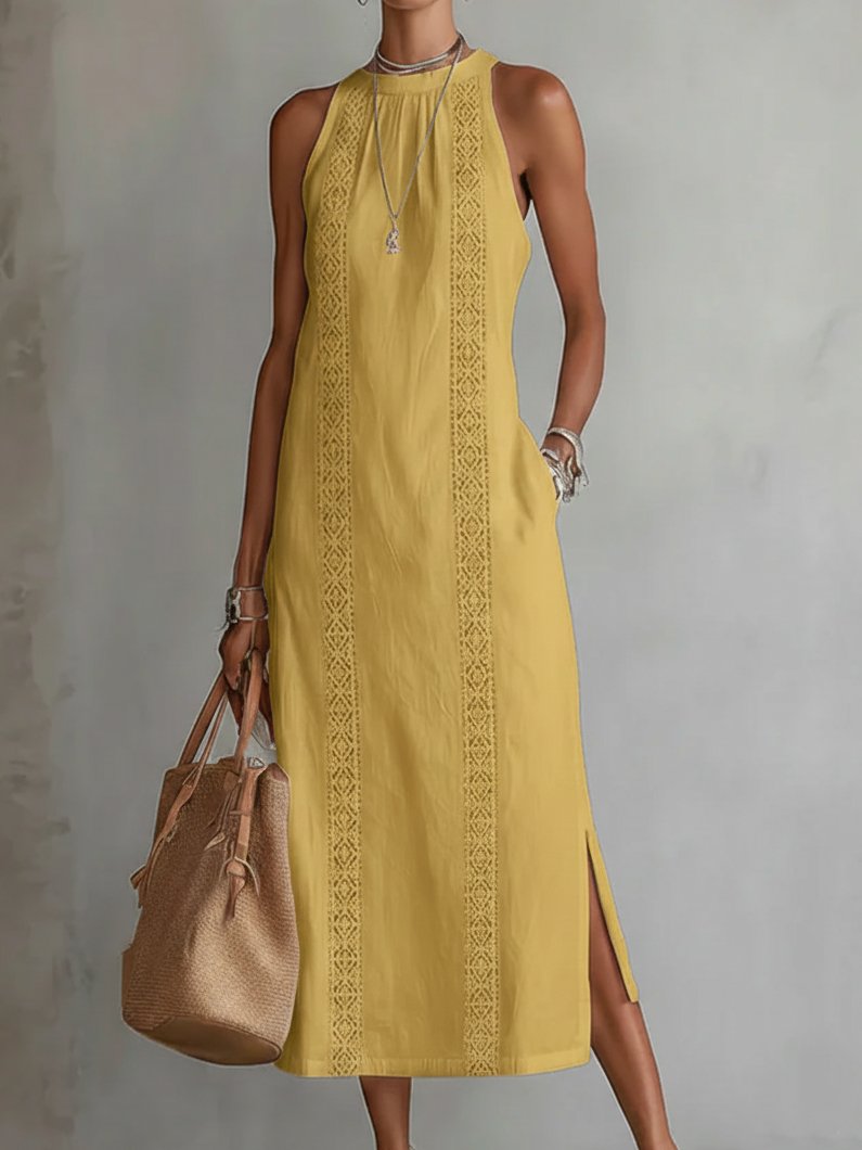 Elfriede | Aermelloses Besticktes Midikleid