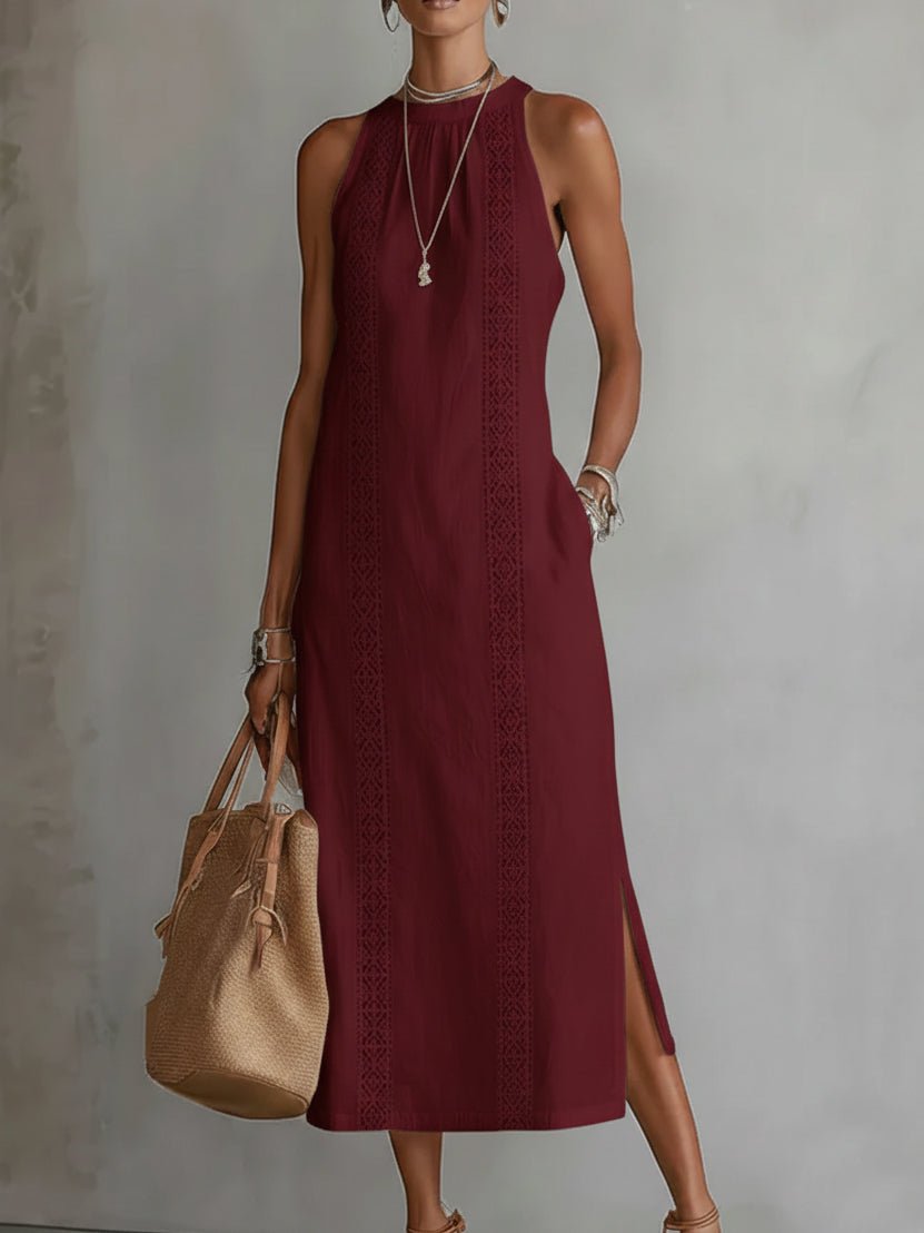 Elfriede | Aermelloses Besticktes Midikleid