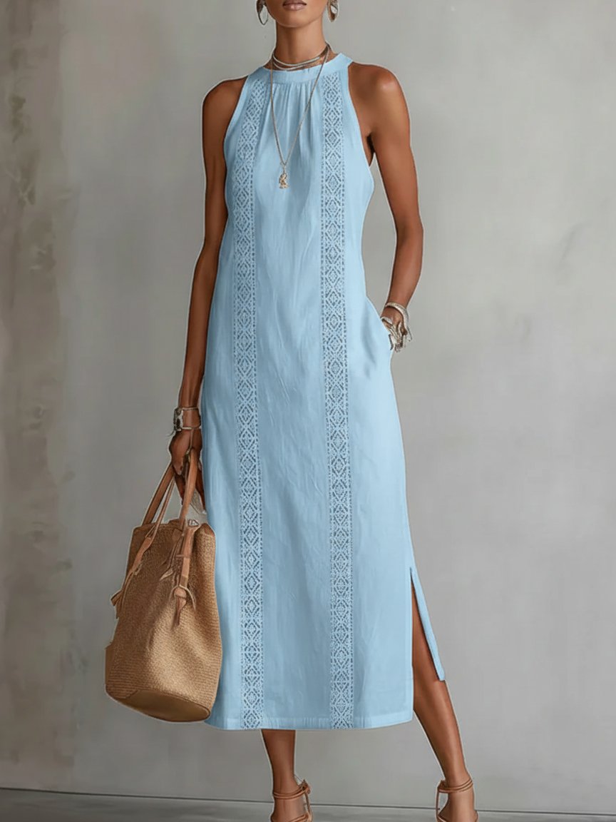 Elfriede | Aermelloses Besticktes Midikleid