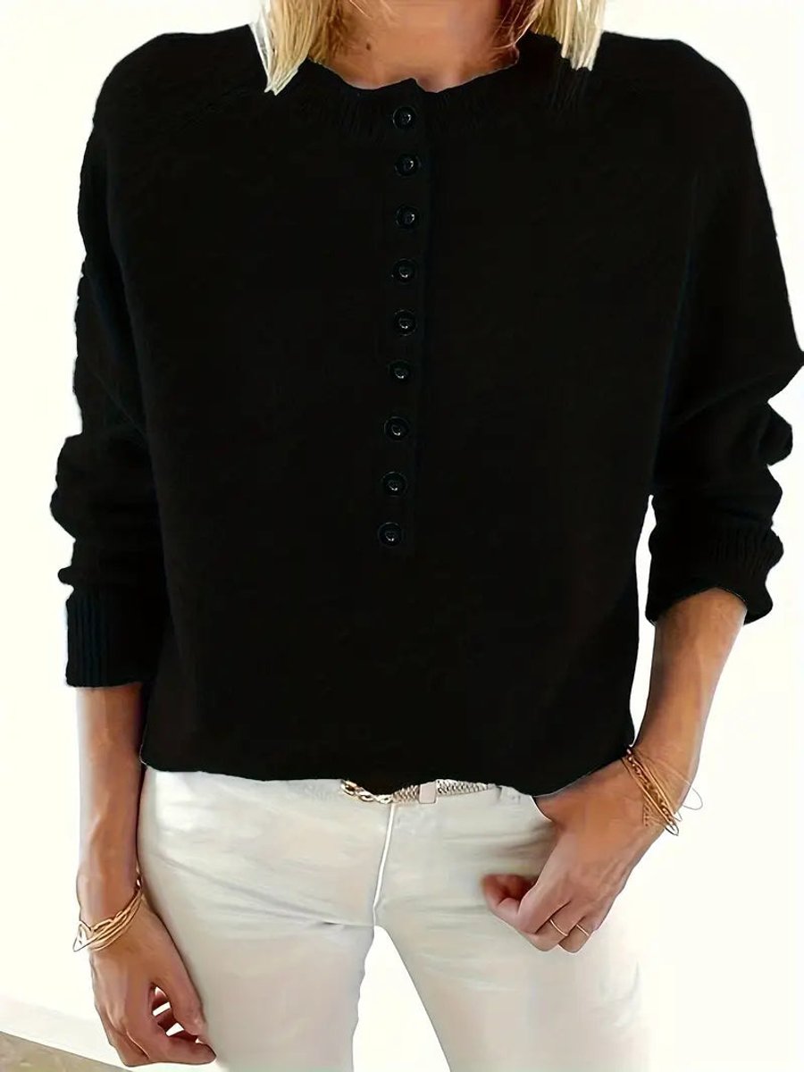 Annemarie | Strickpullover mit V-Ausschnitt und Knopfleiste