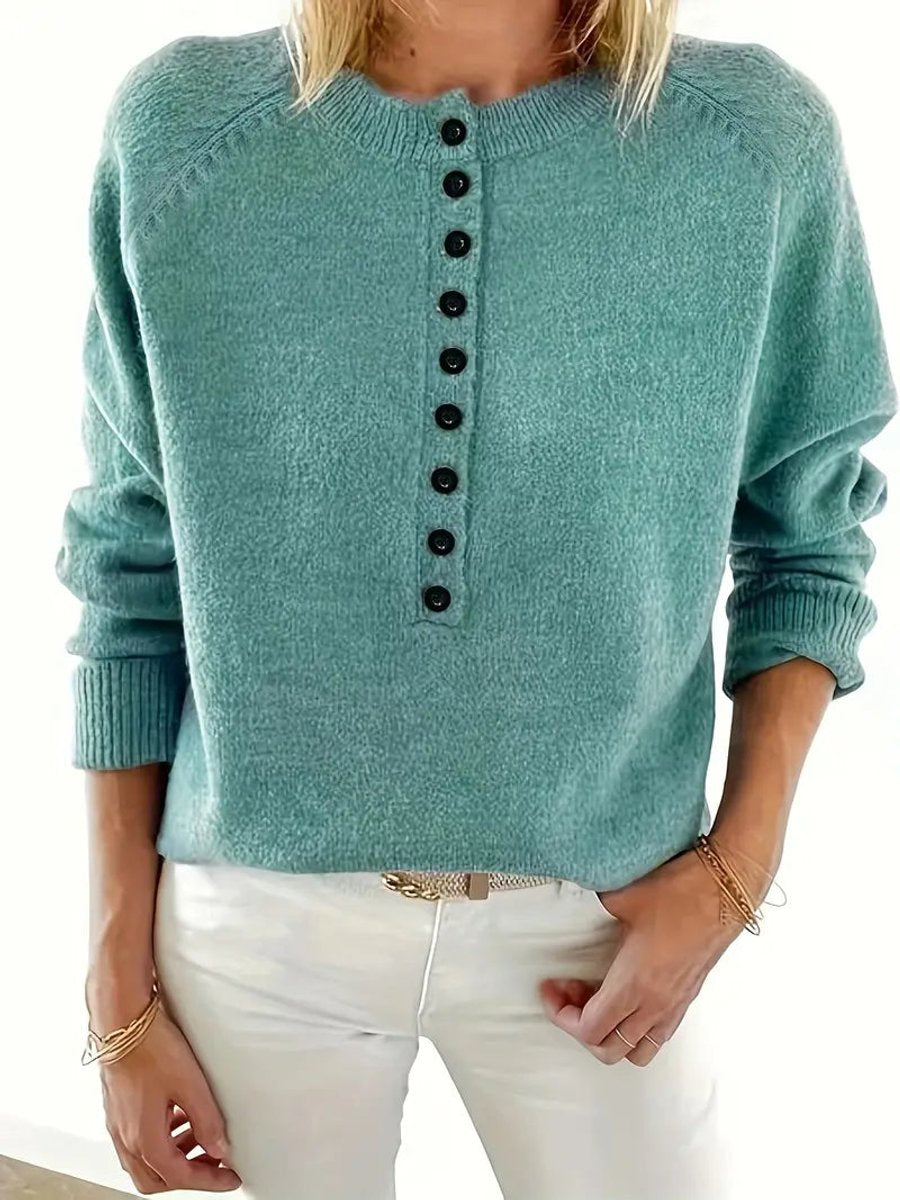 Annemarie | Strickpullover mit V-Ausschnitt und Knopfleiste