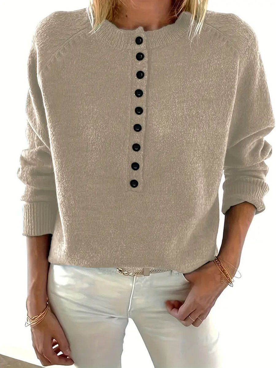 Annemarie | Strickpullover mit V-Ausschnitt und Knopfleiste