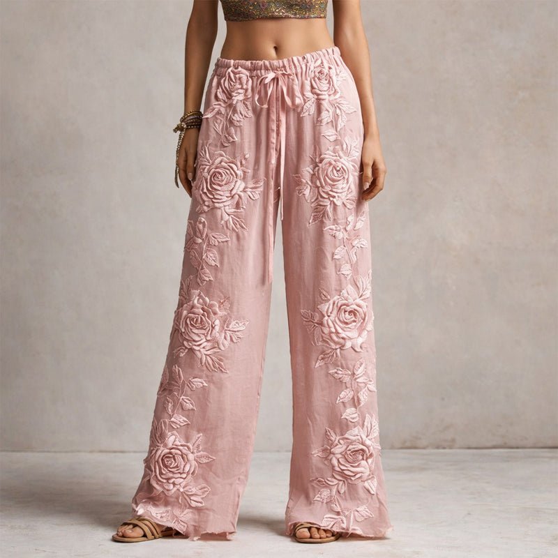 Marlene | Feminine Weite Hose mit Blumenstickerei