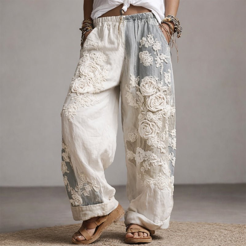 Marlene | Feminine Weite Hose mit Blumenstickerei