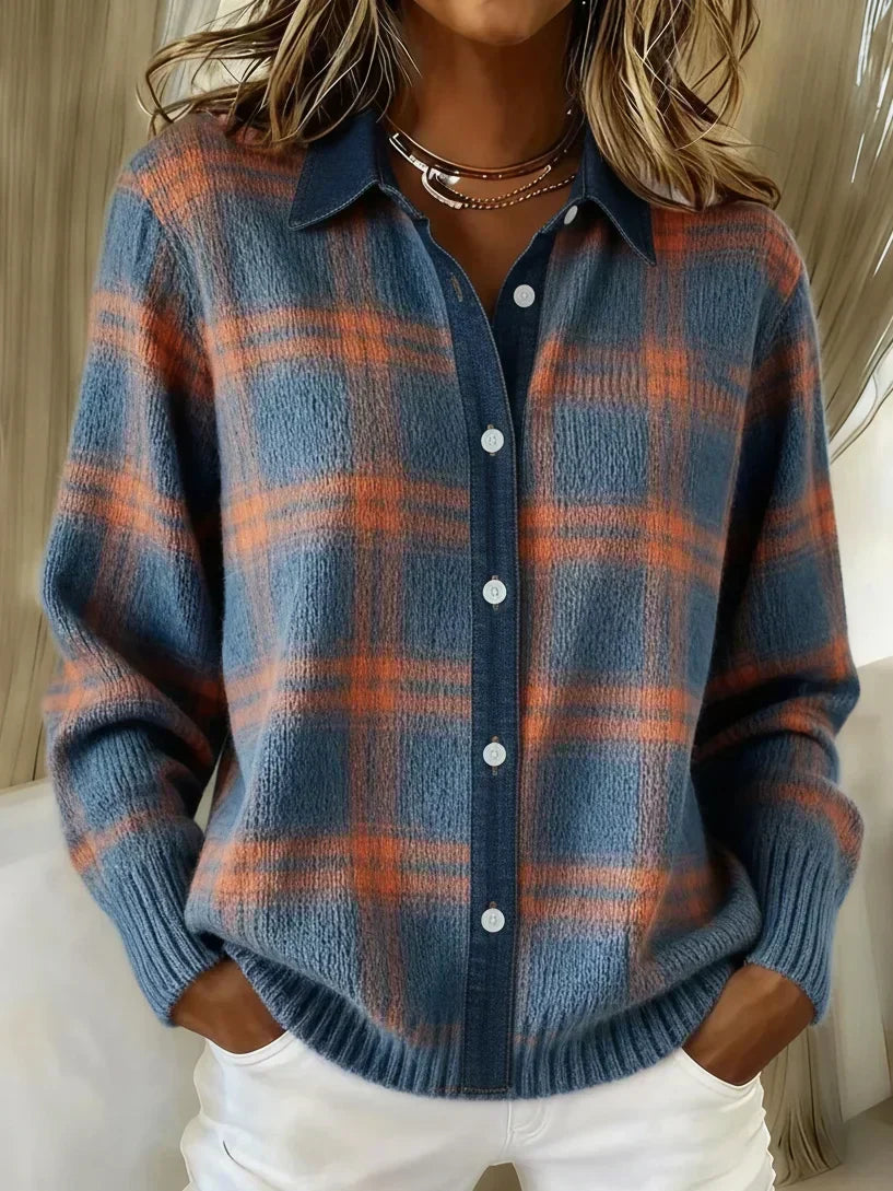 Camellia | Elegante Strickjacke Cardigan mit Karomuster