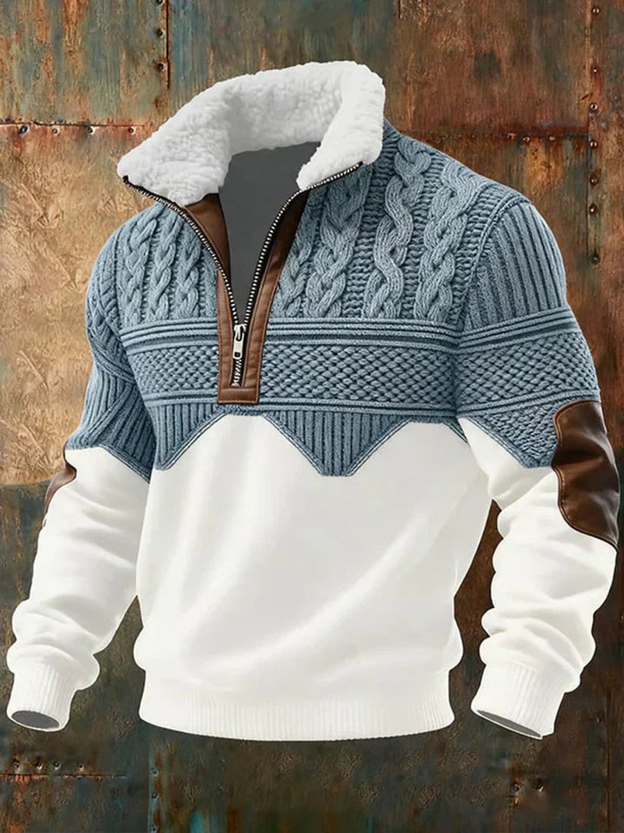 Manfred | Farbblock Pullover mit Fleecekragen