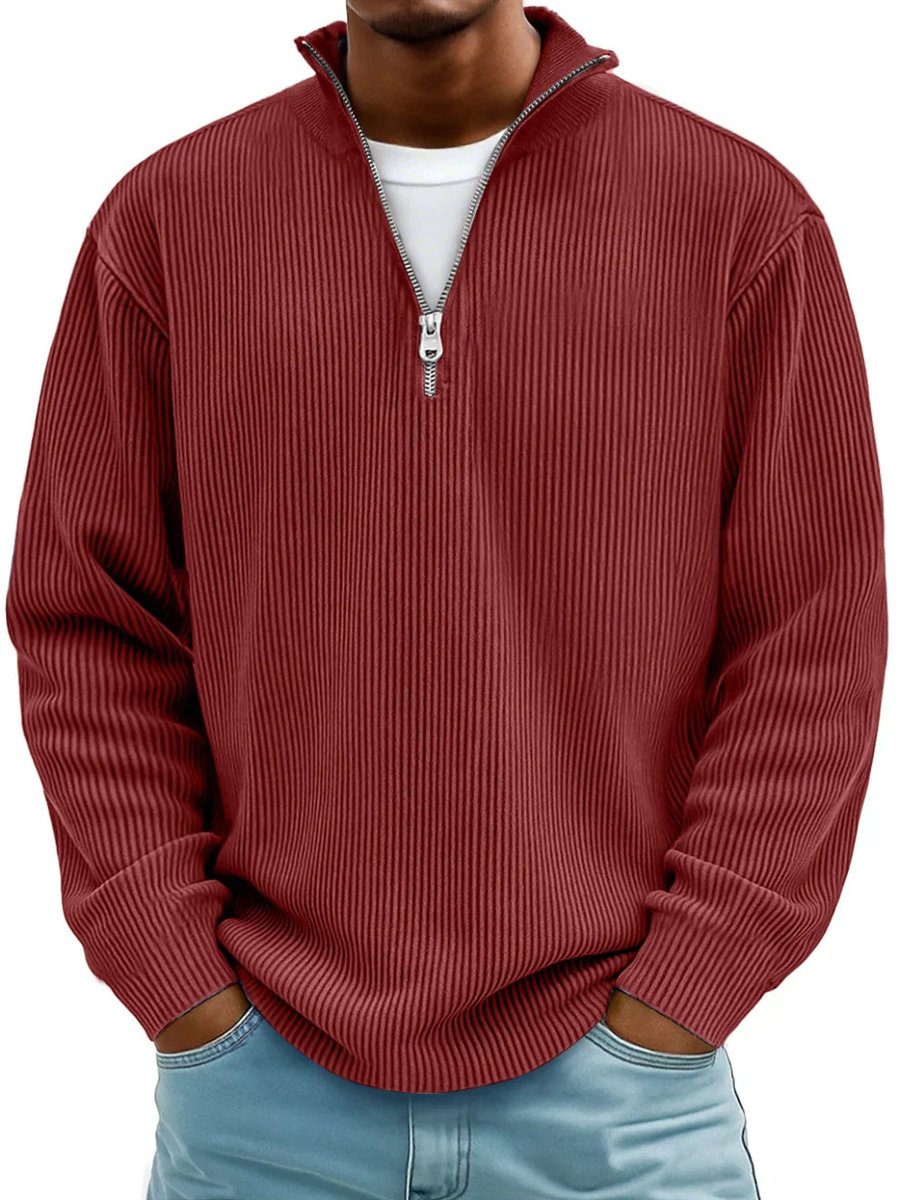 Fabian | Gerippter Half-Zip Pullover mit Stehkragen