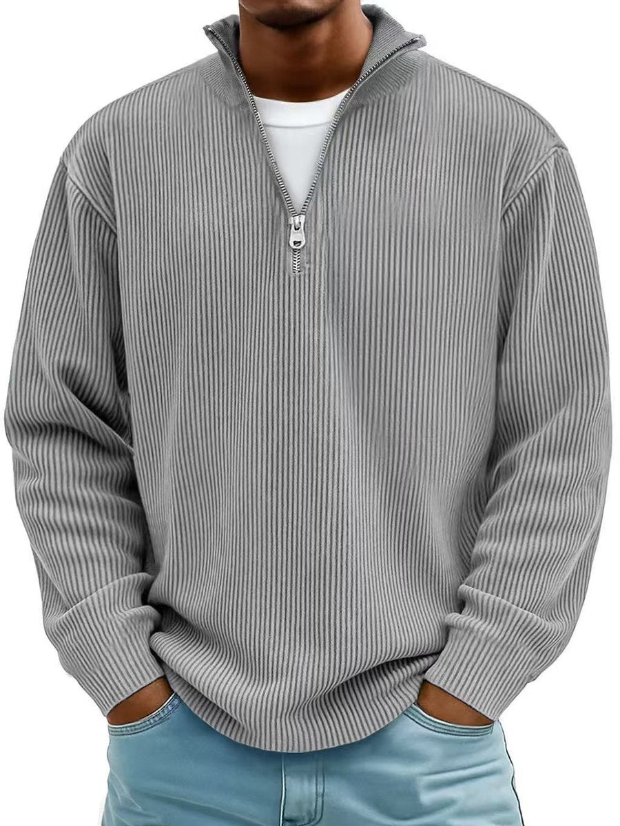 Fabian | Gerippter Half-Zip Pullover mit Stehkragen