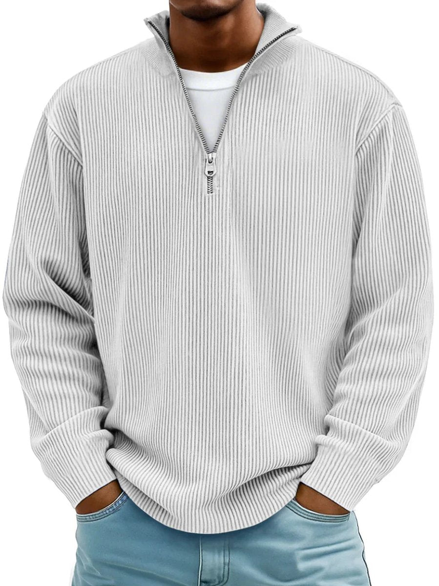 Fabian | Gerippter Half-Zip Pullover mit Stehkragen