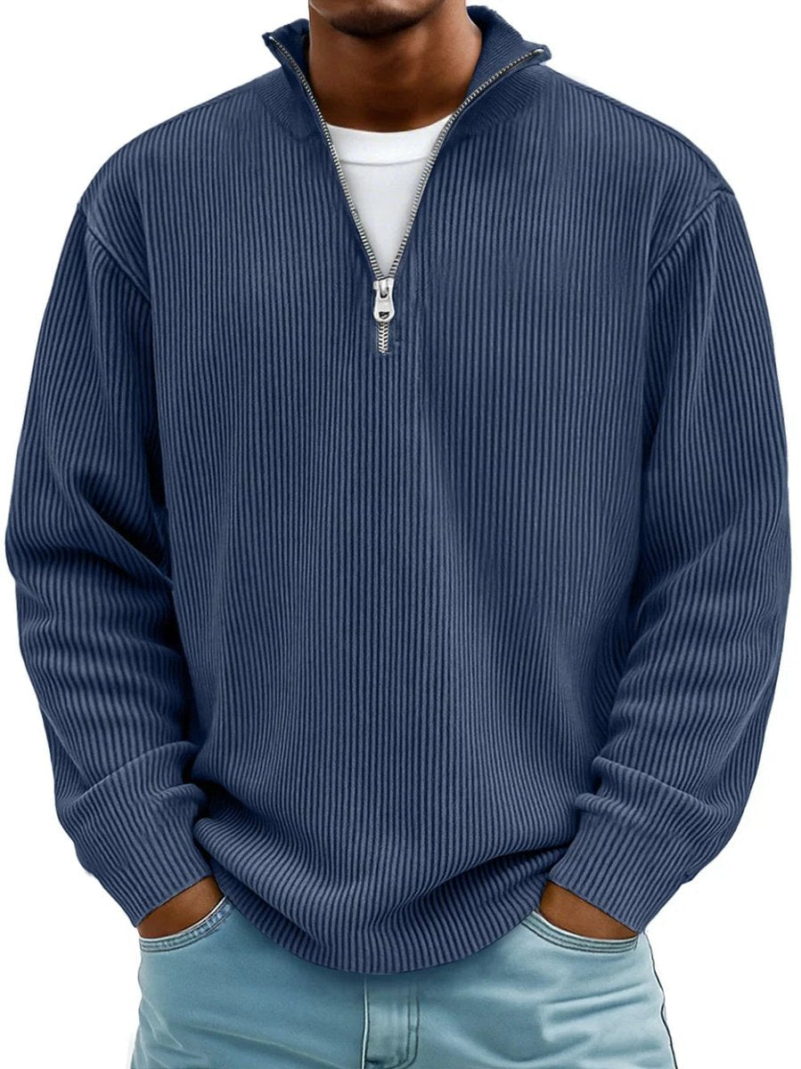 Fabian | Gerippter Half-Zip Pullover mit Stehkragen